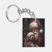 Porte-clés Cockapoo avec le Père Noël Noël Festif (Devant gauche)
