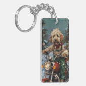 Porte-clés Cockapoo Chien chevauchant la moto Noël (Devant gauche)