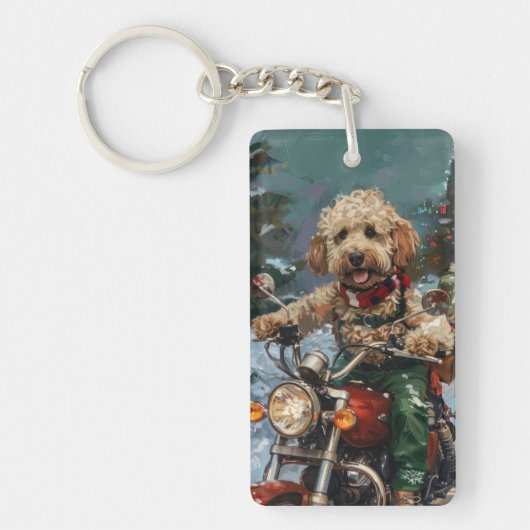 Porte-clés Cockapoo Chien chevauchant la moto Noël (Devant)