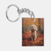 Porte-clés Cockapou dans les feuilles d'automne automne autom (Devant gauche)