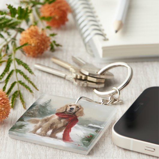 Porte-clés Cocker Spaniel Chien dans Noël de neige (Devant Droit)