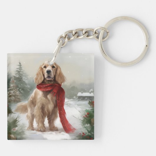 Porte-clés Cocker Spaniel Chien dans Noël de neige (Dos)