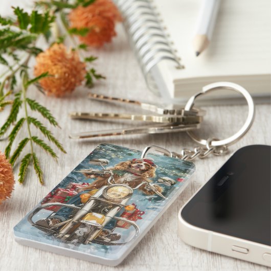 Porte-clés Cocker Spaniel Chien équitation Moto Noël (Devant droit)