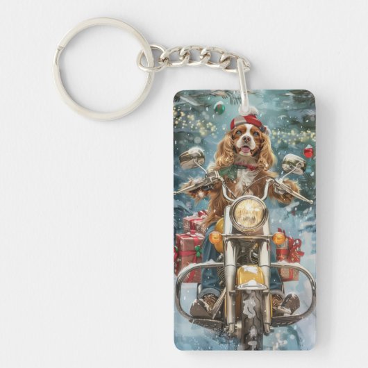Porte-clés Cocker Spaniel Chien équitation Moto Noël (Devant)