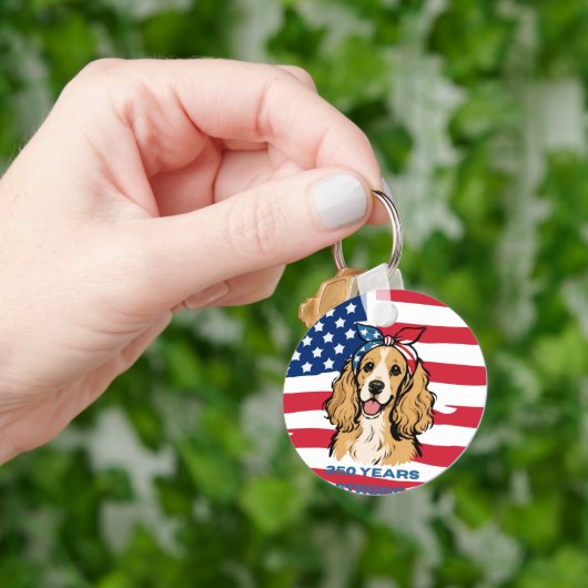 Porte-clés Cocker Spaniel Drapeau USA (main)