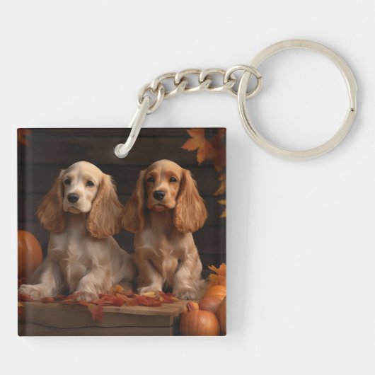 Porte-clés Cocker Spaniel Puppy Automne Citrouille de plaisir (Dos)