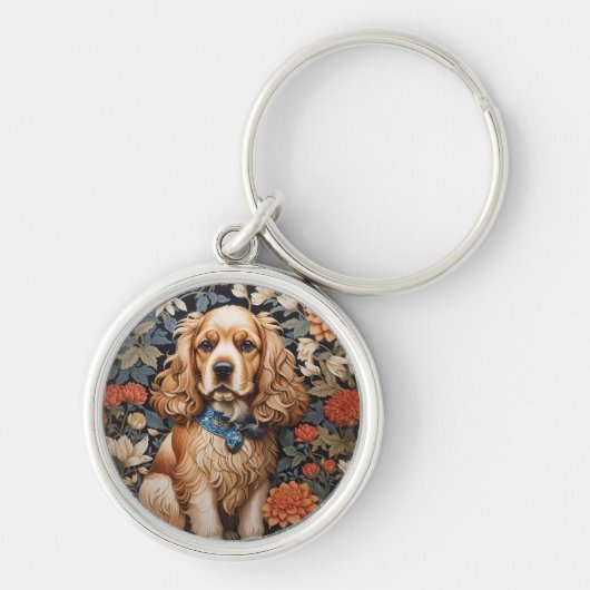 Porte-clés Cocker Spaniel William Morris Inspiré Floral (Devant)