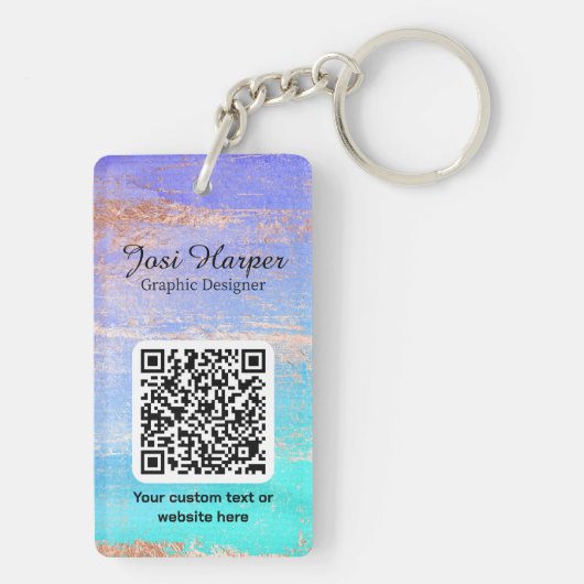 Porte-clés Code QR acrylique Turquoise doré double face (Dos)