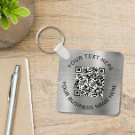 Porte-clés Code QR - Argent promotionnel<br><div class="desc">Porte - clé promotionnel simple pour votre entreprise ou organisation avec un faux arrière - plan métallique en argent brossé. Ajoutez votre code ou logo QR et deux lignes de texte customisé,  comme le nom de votre entreprise,  le slogan,  merci ou laissez vide.</div>