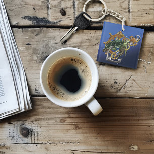 Porte-clés Code QR bleu vert de la tortue marine