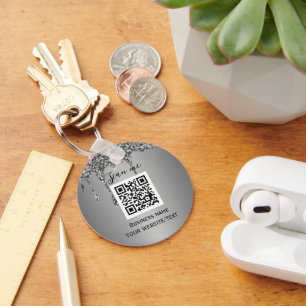 Porte-clés Code QR Business Logo Professionnel Argent