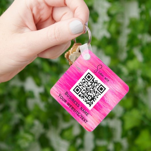 Porte-clés Code QR Business Logo Professionnel Hot Pink (main)