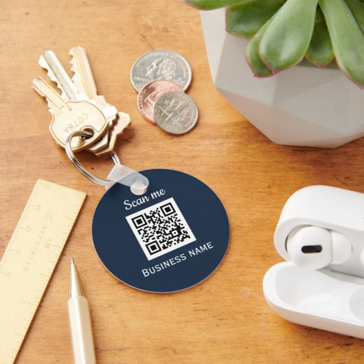 Porte-clés Code QR Business Logo Professionnel Marine Bleu (Bureau)