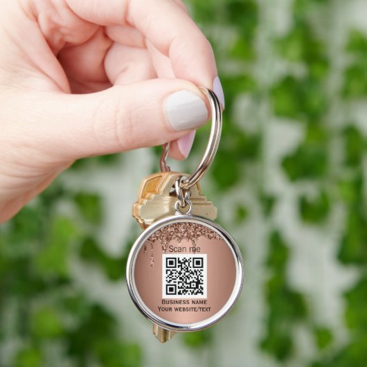 Porte-clés Code QR Business Logo Professionnel Rose Gold (main)