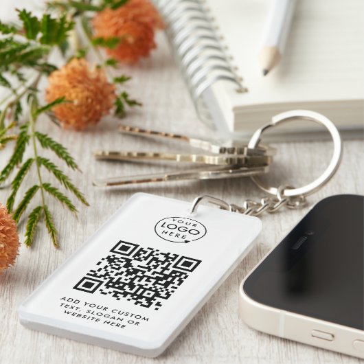 Porte-clés Code QR | Business Logo Professionnel Simple Blanc (Devant droit)