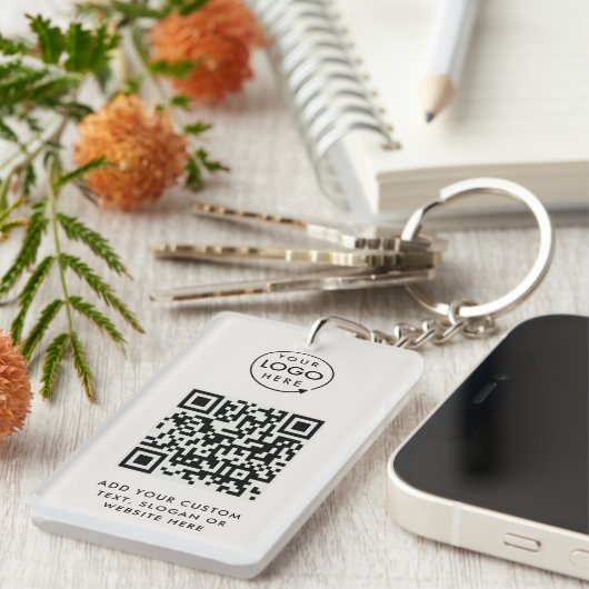Porte-clés Code QR | Business Logo Professionnel Simple Grey (Devant droit)