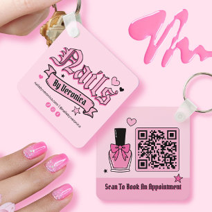 Porte-clés Code QR de lettrage gothique rose et noir pour tec