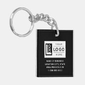 Porte-clés Code QR de logo d'entreprise noire marquée (Devant gauche)