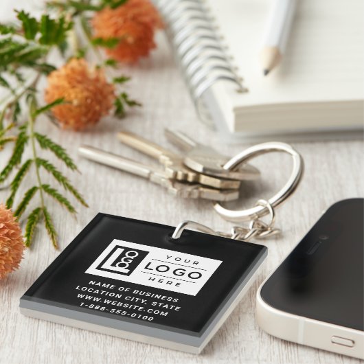 Porte-clés Code QR de logo d'entreprise noire marquée (Devant Droit)