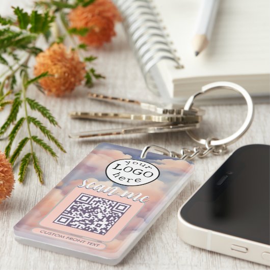 Porte-clés Code QR double pour les nuages rose affaires (Devant droit)