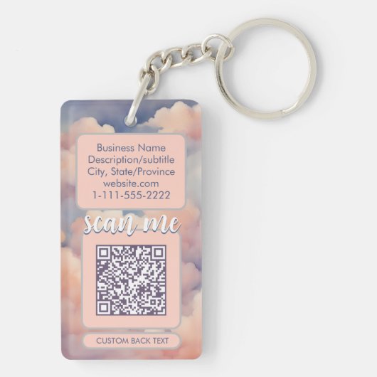 Porte-clés Code QR double pour les nuages rose affaires (Dos)