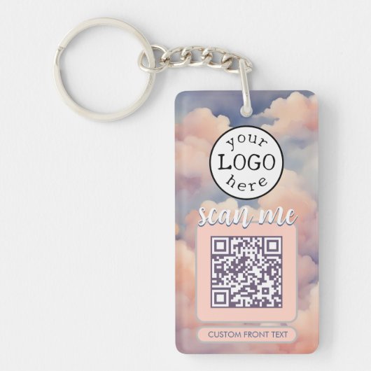 Porte-clés Code QR double pour les nuages rose affaires (Devant)