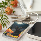 Porte-clés Code QR du chat d'Halloween noir (Devant droit)