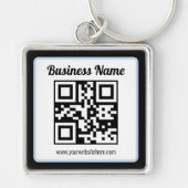 Porte-clés Code QR éditable & Texte avec bordure bleu clair (Devant)