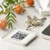 Porte-clés Code QR éditable & Texte avec bordure jaune doré (Côté)