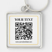 Porte-clés Code QR éditable & Texte avec bordure jaune doré (Devant)