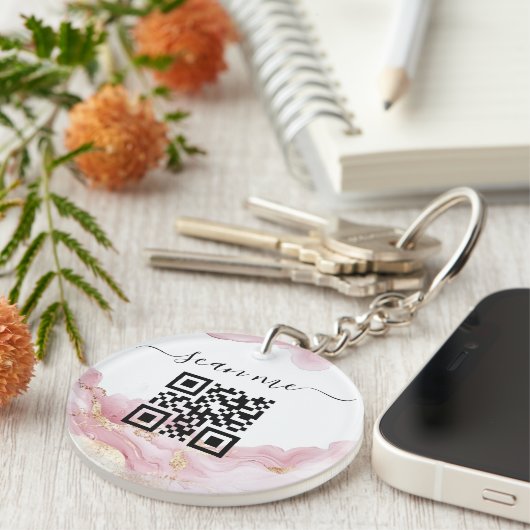 Porte-clés Code QR et texte personnalisé (Devant droit)