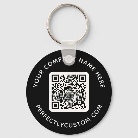 Porte-clés Code QR et texte personnalisé noir rond (Recto)