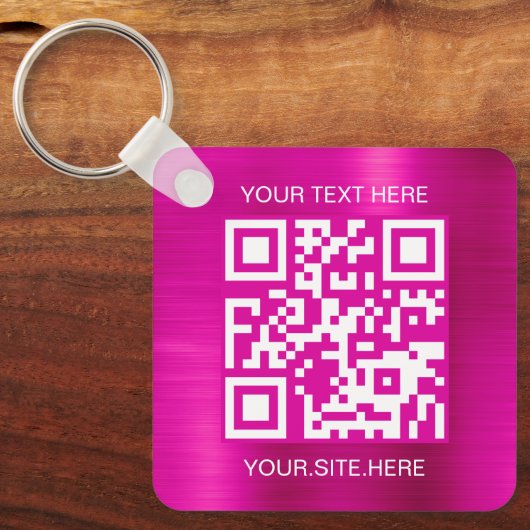 Porte-clés Code QR feuille rose chaud (Recto)