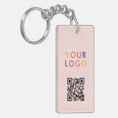 Porte-clés Code QR Logo Entreprise Rose Pâle (Devant gauche)