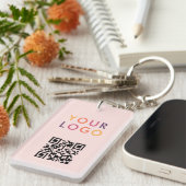 Porte-clés Code QR Logo Entreprise Rose Pâle (Devant droit)