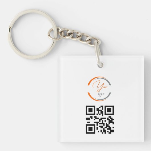 Porte-clés Code QR Logo Simple Entreprise Blanc (Devant)