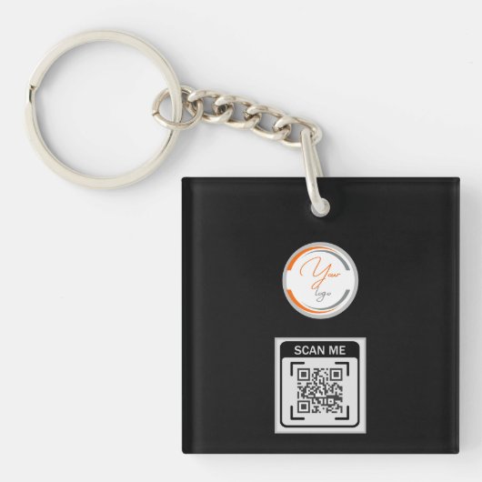 Porte-clés Code QR Logo Simple Entreprise Noir (Devant)