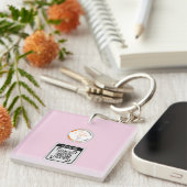 Porte-clés Code QR Logo Simple Entreprise Rose (Devant Droit)