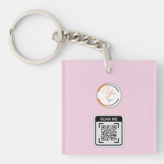 Porte-clés Code QR Logo Simple Entreprise Rose (Devant)