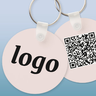 Porte-clés Code QR Logo Simple Entreprise Rose Pâle