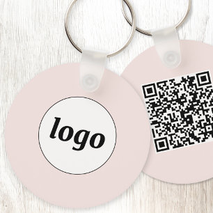 Porte-clés Code QR Logo Simple Entreprise Rose Pâle