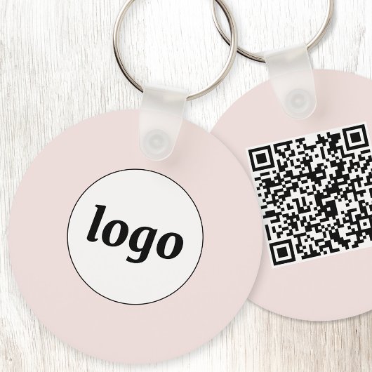 Porte-clés Code QR Logo Simple Entreprise Rose Pâle