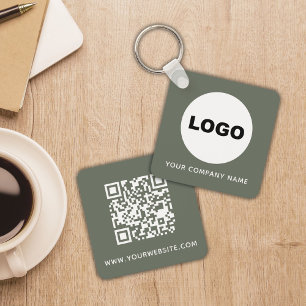 Porte-clés Code QR Logo Vert Sauge Réseaux Sociaux
