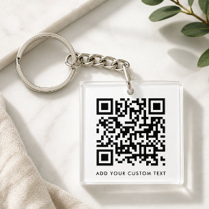 Porte-clés Code QR Minimaliste Propre Simple Blanc Texte Pers