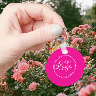 Porte-clés Code QR minimaliste rose chaud et blanc