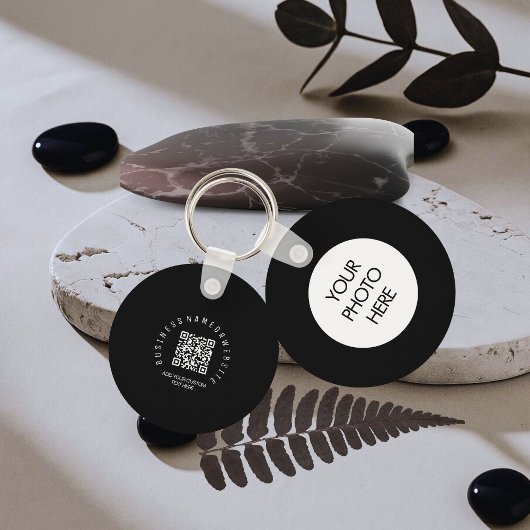 Porte-clés Code QR moderne, logo d'entreprise noir Rond