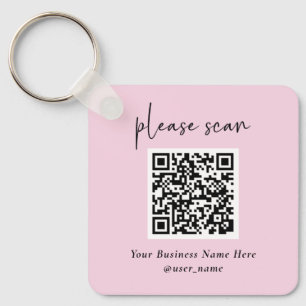 Porte-clés Code QR moderne simple avec Logo Retour Rose pâl