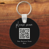 Porte-clés Code QR moderne simple avec nom commercial | Noir (Recto)
