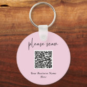 Porte-clés Code QR moderne simple avec nom commercial | Rose (Recto)
