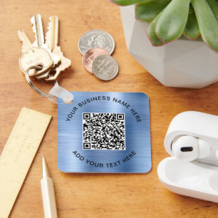 Porte-clés Code QR ou logo promotionnel bleu